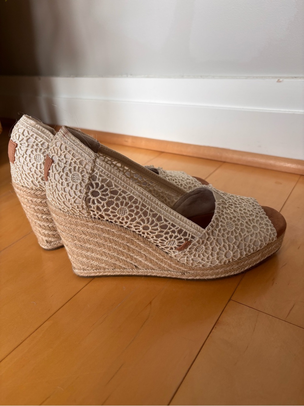 Toms Lace Espadrille Wedge Peep-Toe in Cream - Picture 6 of 6